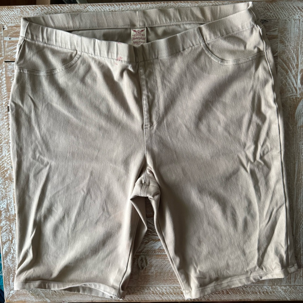 👖 Faded Glory Tan Jean Shorts XXL | Pull-On Stretchy Comfy Fit 👖 ~2X